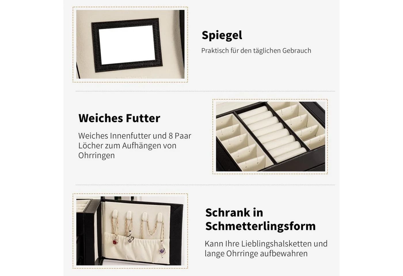 AdelDream Mini-Schmuckkästchen 3 Ebenen 2 Schubladen 3 Farben - Bild 4
