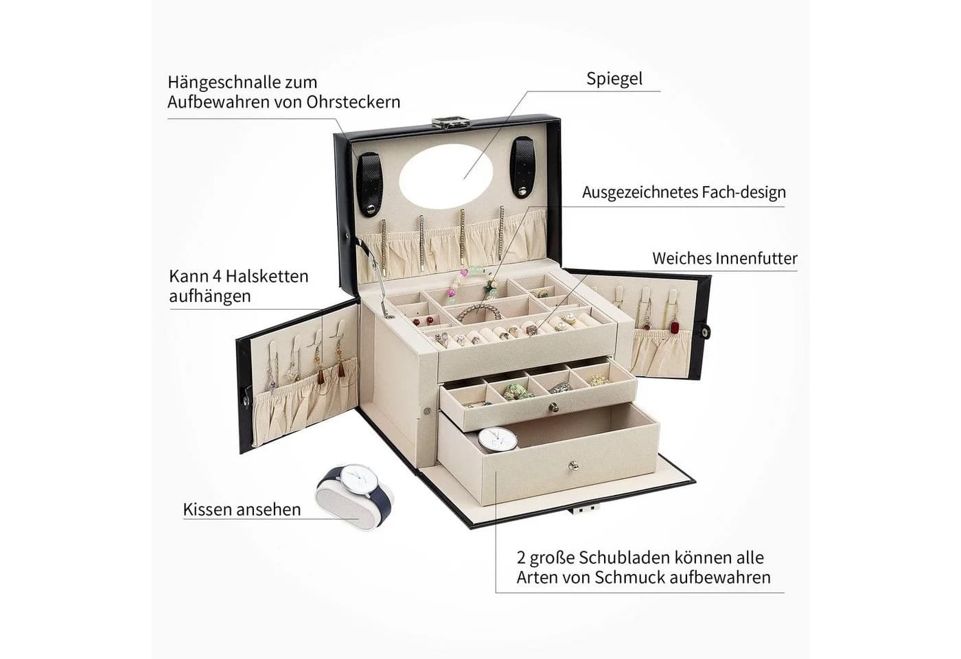 AdelDream Schmuckkasten YY-J06 Abschließbar Schwarz - Bild 3