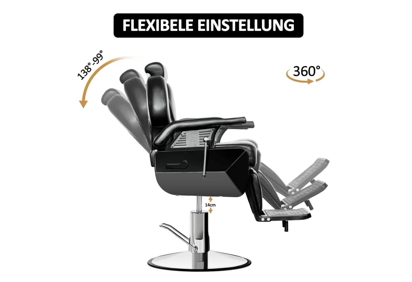 Barberpub Hydraulischer Friseurstuhl Schwarz 150° Kippbar