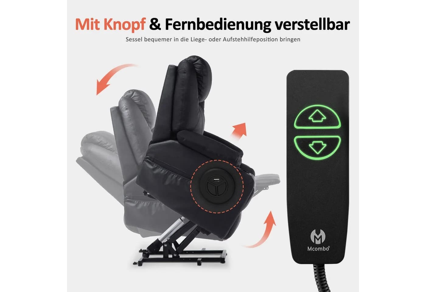 MCombo Elektrischer Relaxsessel 7040 mit Aufstehhilfe und Heizfunktion - Bild 3