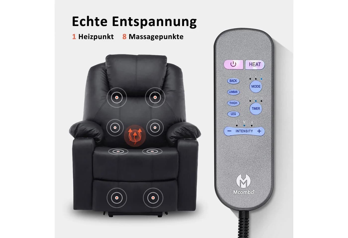MCombo Elektrischer Relaxsessel 7040 mit Aufstehhilfe und Heizfunktion - Bild 4