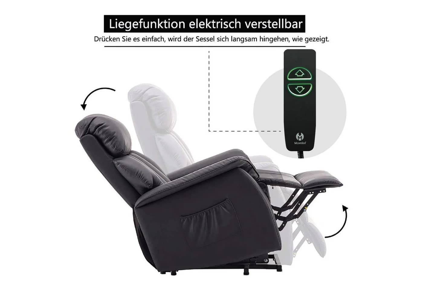 MCombo Relaxsessel Aufstehhilfe Fernsehsessel elektrisch verstellbar 7299 - Bild 5