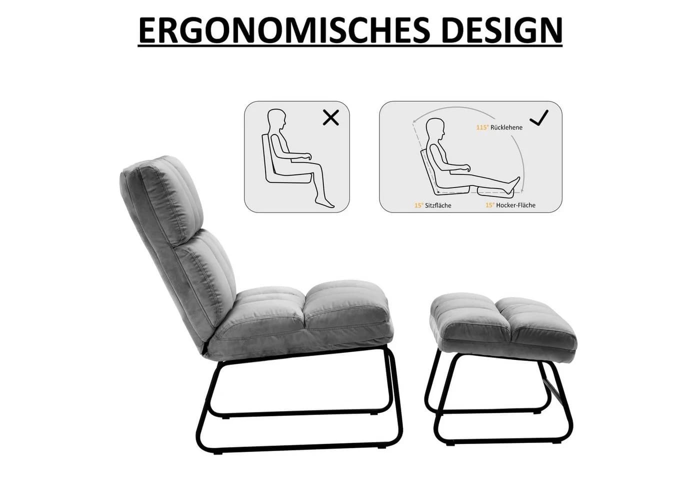 MCombo TV-Sessel mit Hocker und Relaxfunktion in Samt
