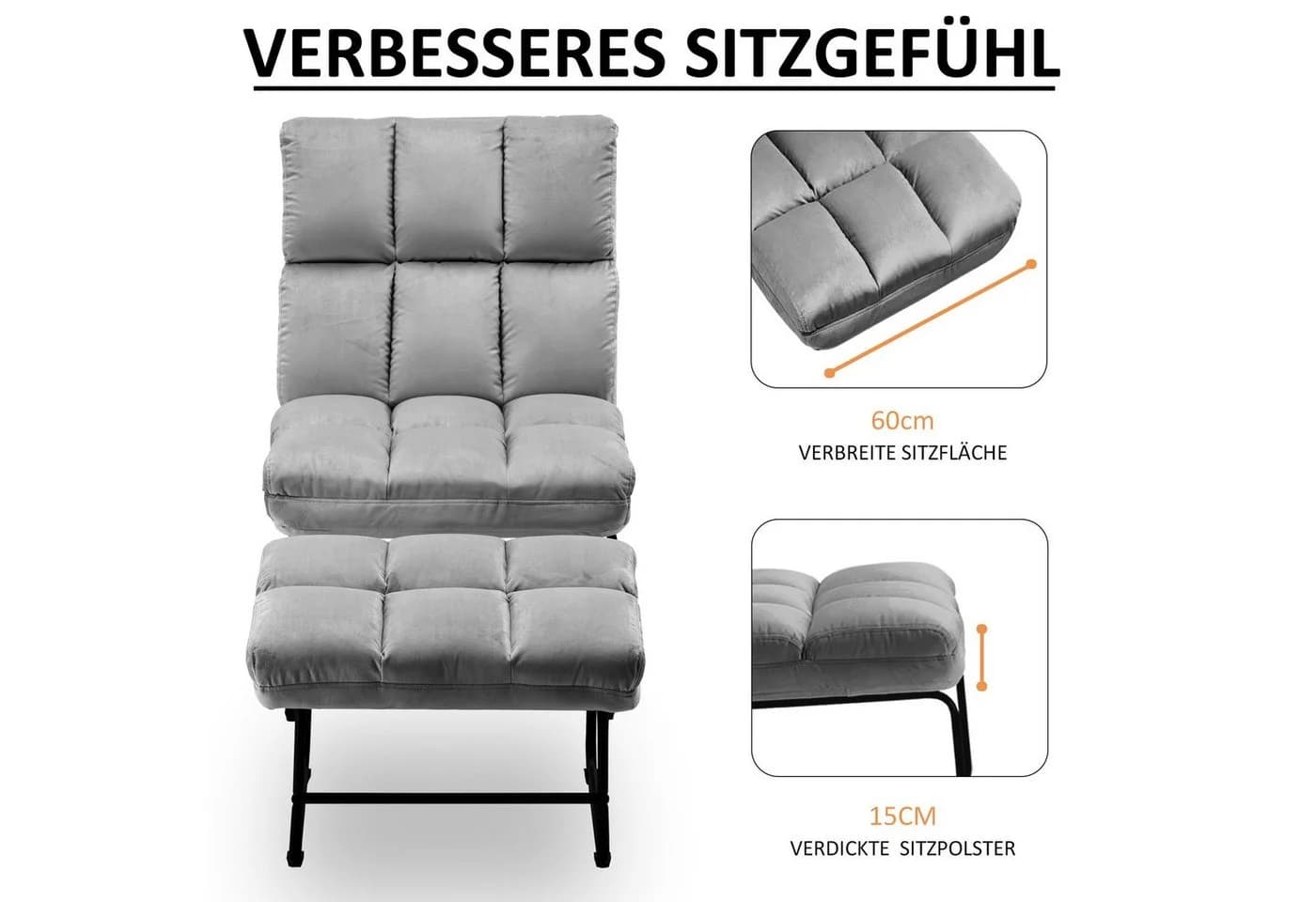 MCombo TV-Sessel mit Hocker und Relaxfunktion in Samt - Bild 3