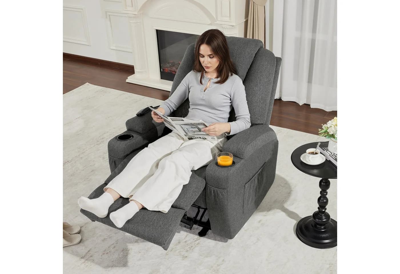 MCombo Elektrischer Relaxsessel 7061 mit Massagefunktion Grau