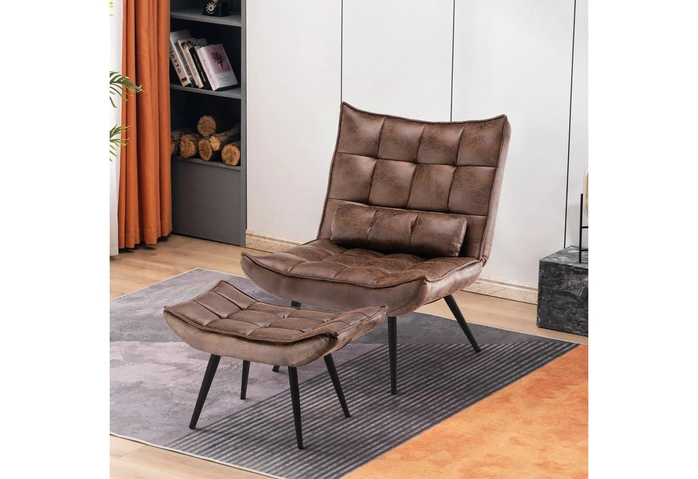 MCombo Relaxsessel mit Hocker Grau/Braun Mikrofaser