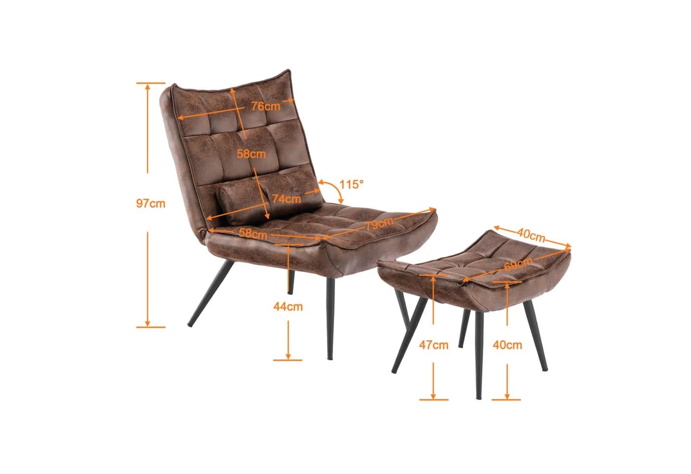 MCombo Relaxsessel mit Hocker Grau/Braun Mikrofaser - Bild 3