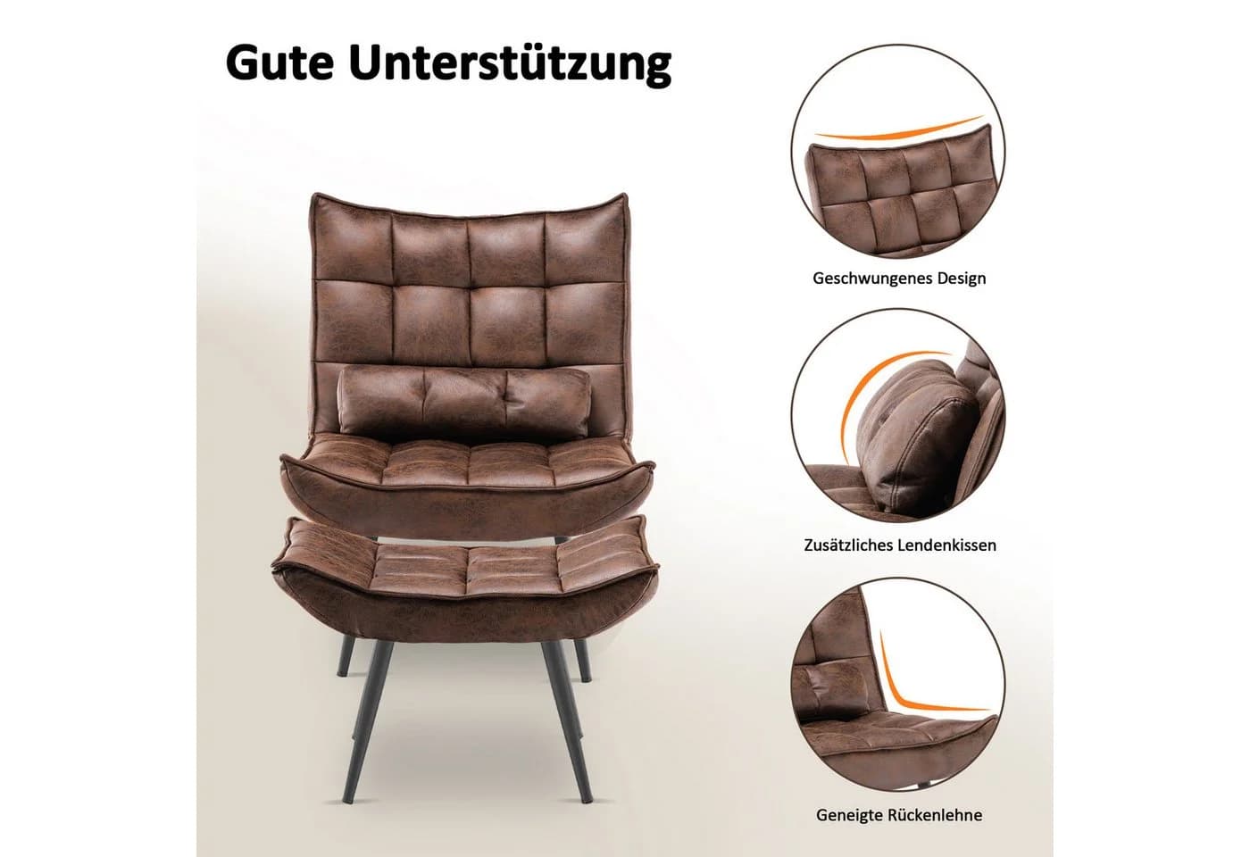 MCombo Relaxsessel mit Hocker Grau/Braun Mikrofaser - Bild 5