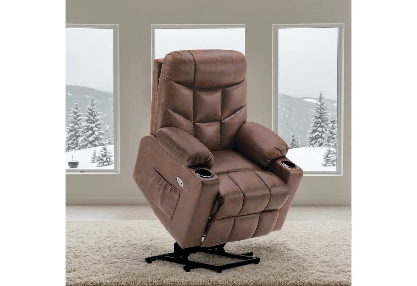 MCombo Elektrischer Relaxsessel mit Aufstehhilfe Grau/Braun/Beige
