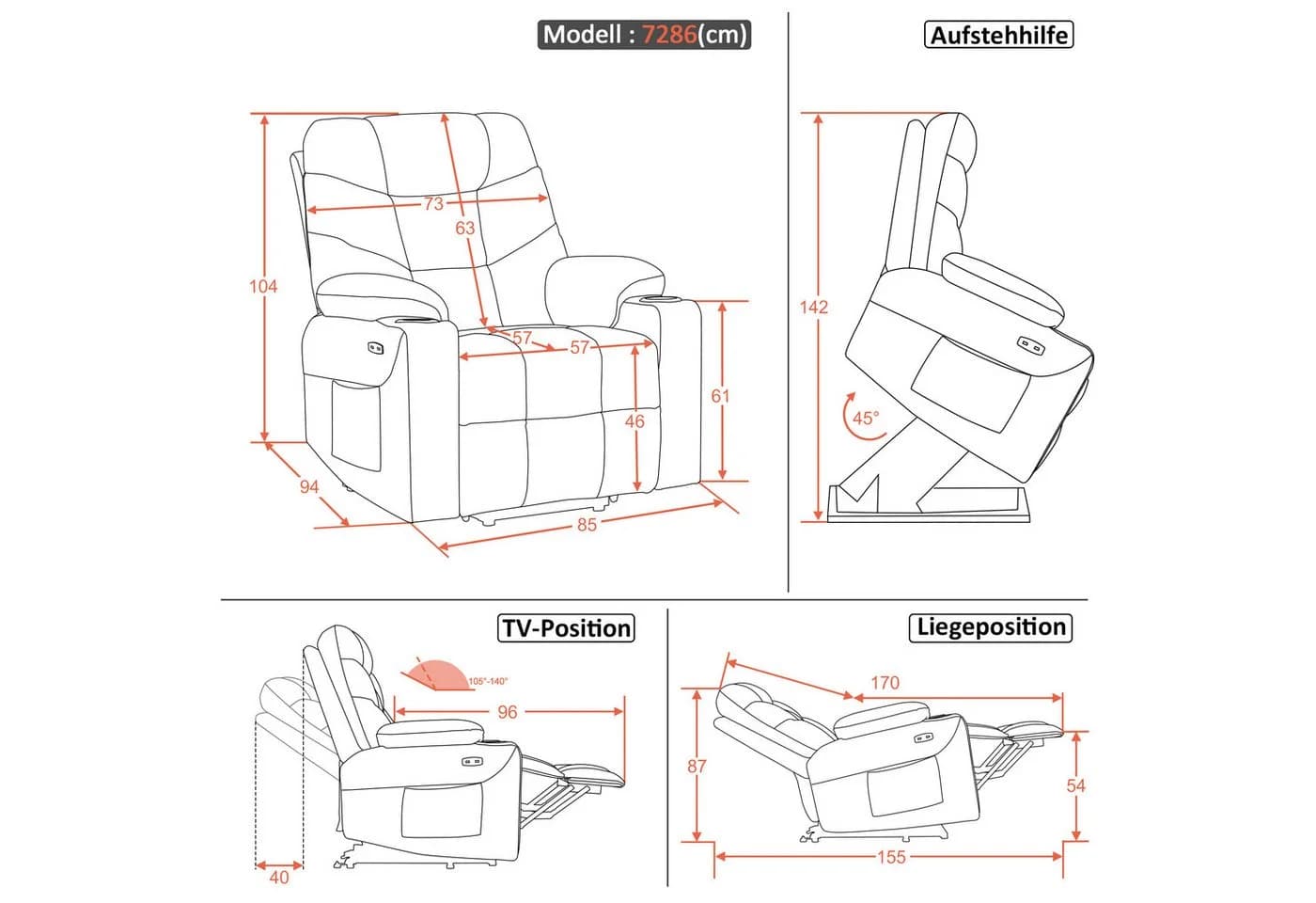 MCombo Elektrischer Relaxsessel mit Aufstehhilfe Grau/Braun/Beige - Bild 3