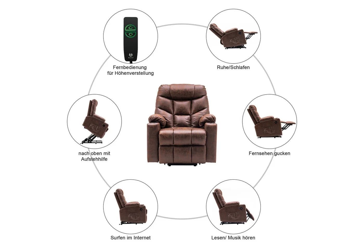 MCombo Elektrischer Relaxsessel mit Aufstehhilfe Grau/Braun/Beige - Bild 4