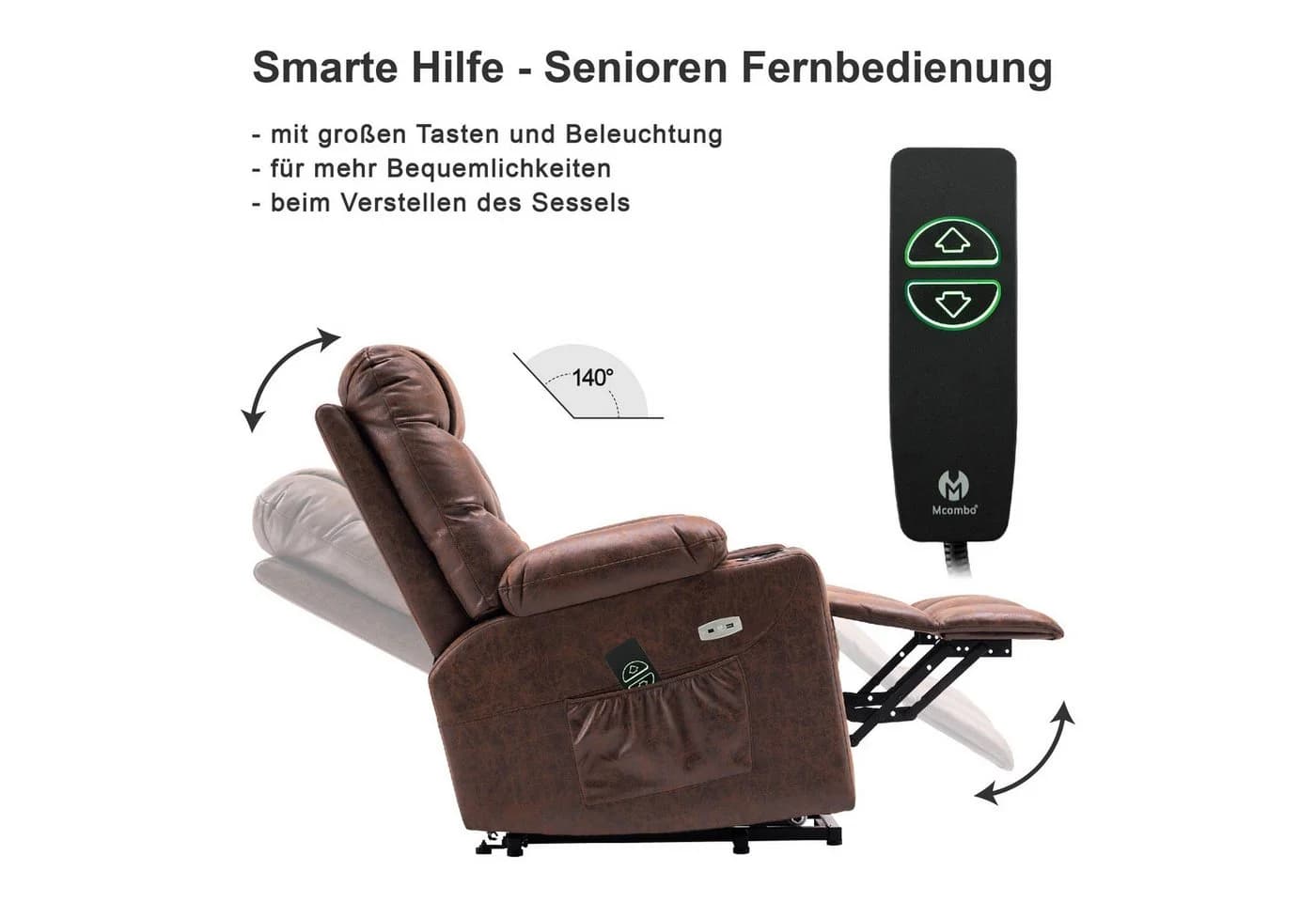 MCombo Elektrischer Relaxsessel mit Aufstehhilfe Grau/Braun/Beige - Bild 5