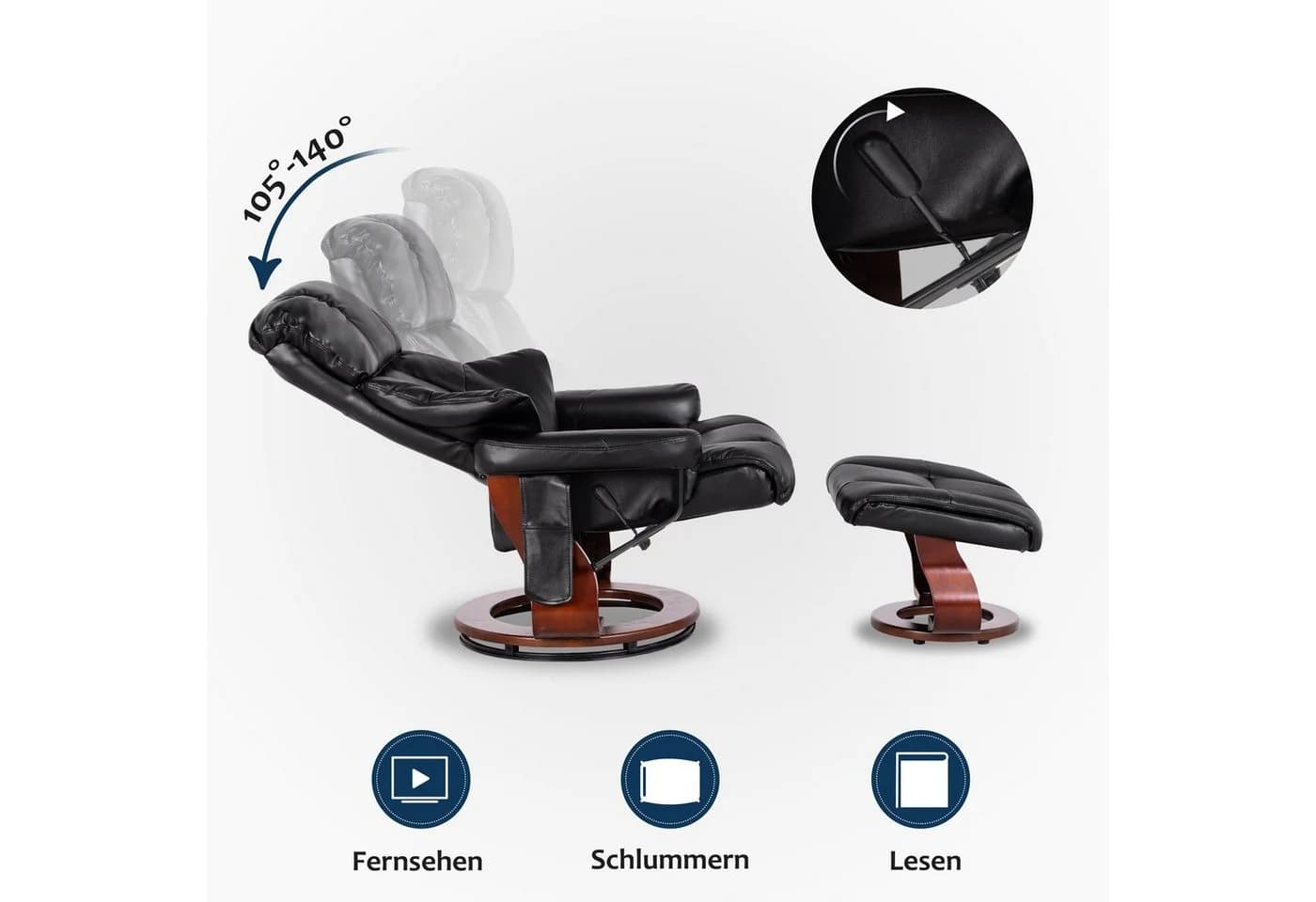MCombo Relaxsessel 9068 mit Hocker 360° drehbar Schwarz