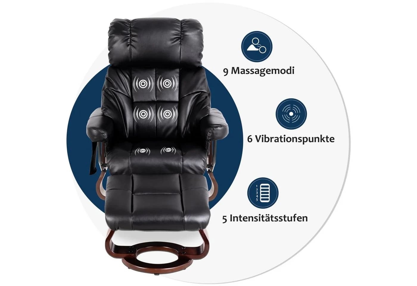 MCombo Relaxsessel 9068 mit Hocker 360° drehbar Schwarz - Bild 3