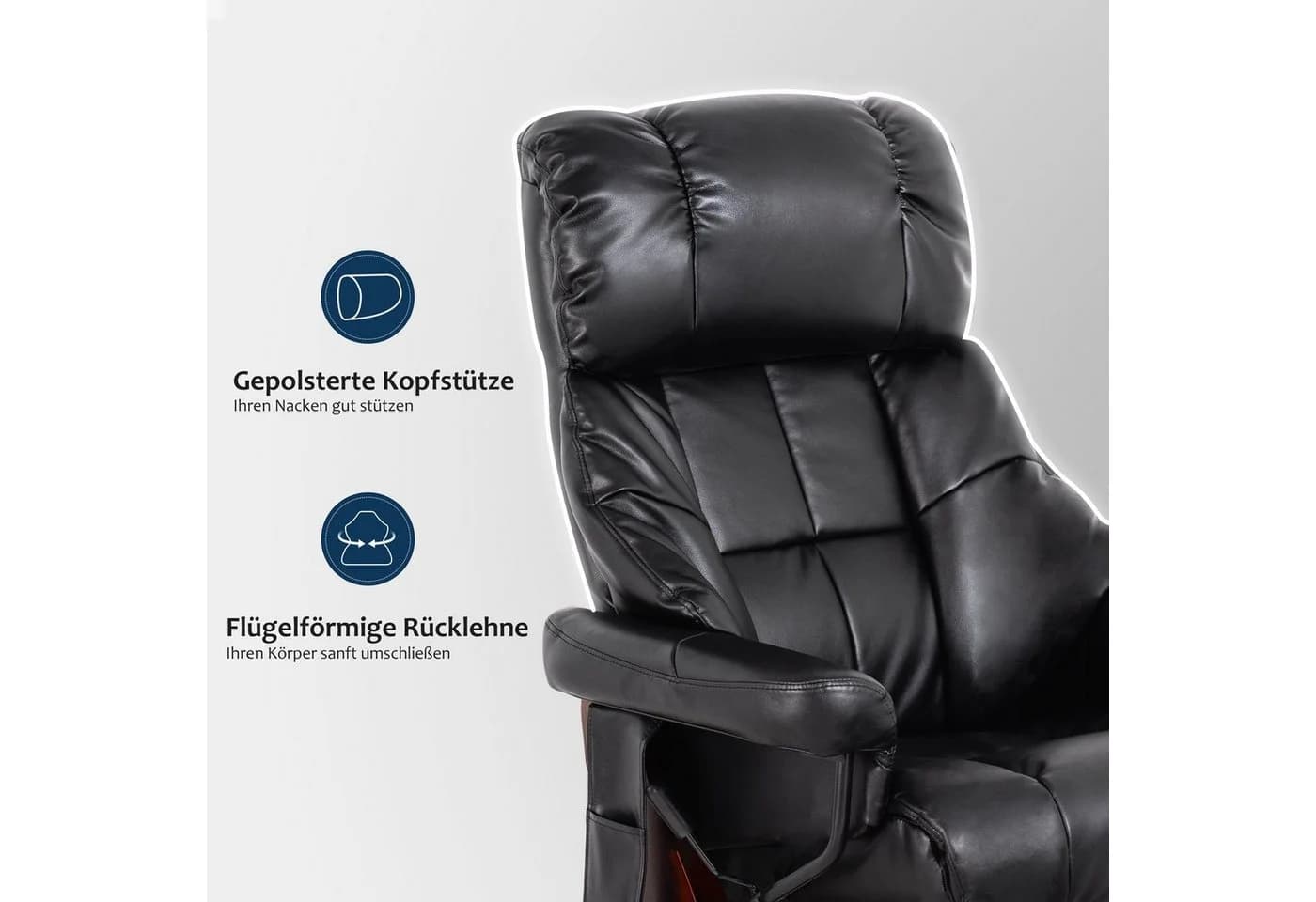 MCombo Relaxsessel 9068 mit Hocker 360° drehbar Schwarz - Bild 4