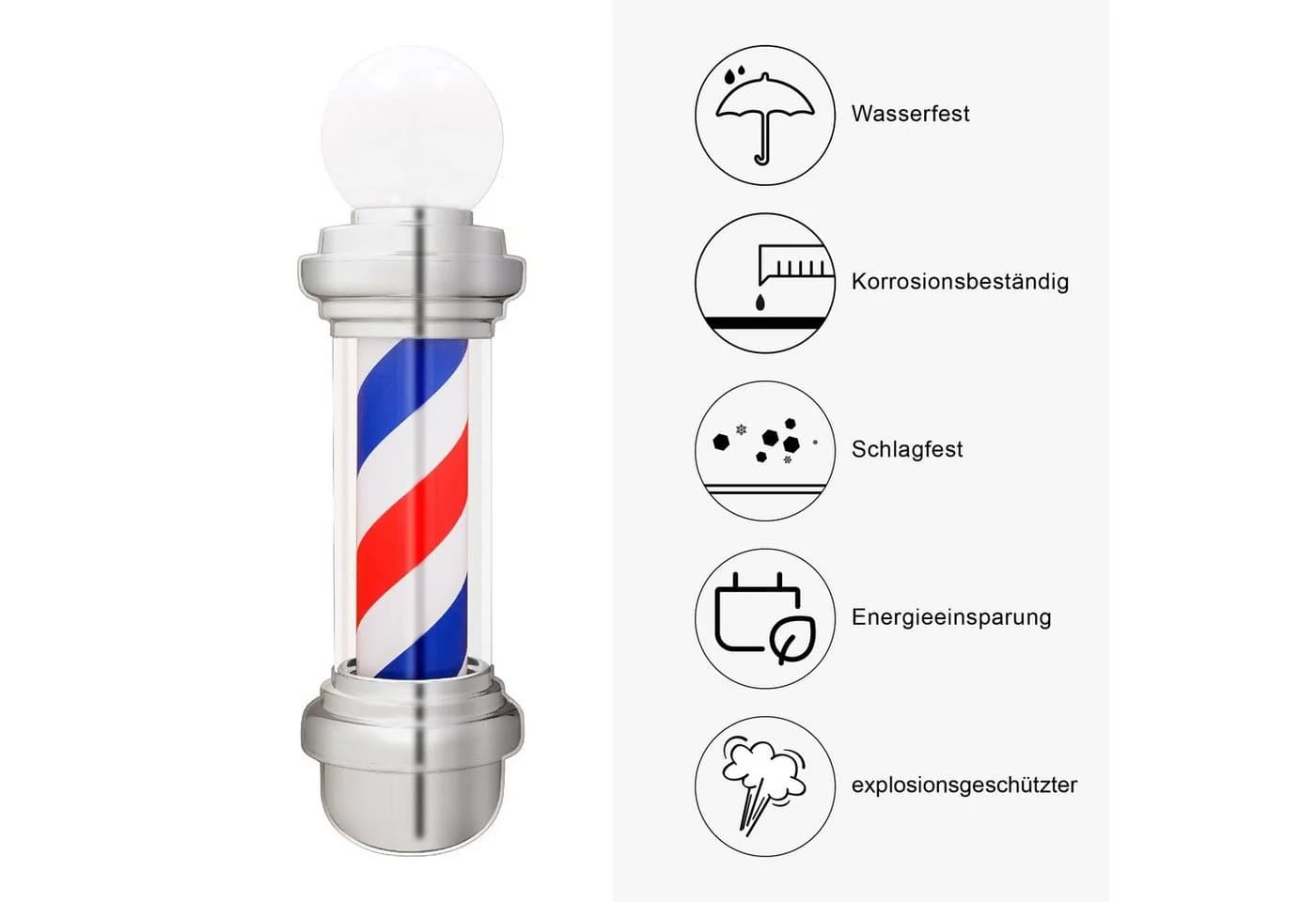 Barberpub Außen-Stehlampe Barber-Pole Barbierstab L018B LED wechselbar mit LED-Kugelleuchte - Bild 3