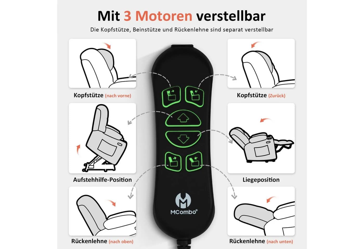 MCombo Relaxsessel Elektrische Aufstehhilfe Grau - Bild 5