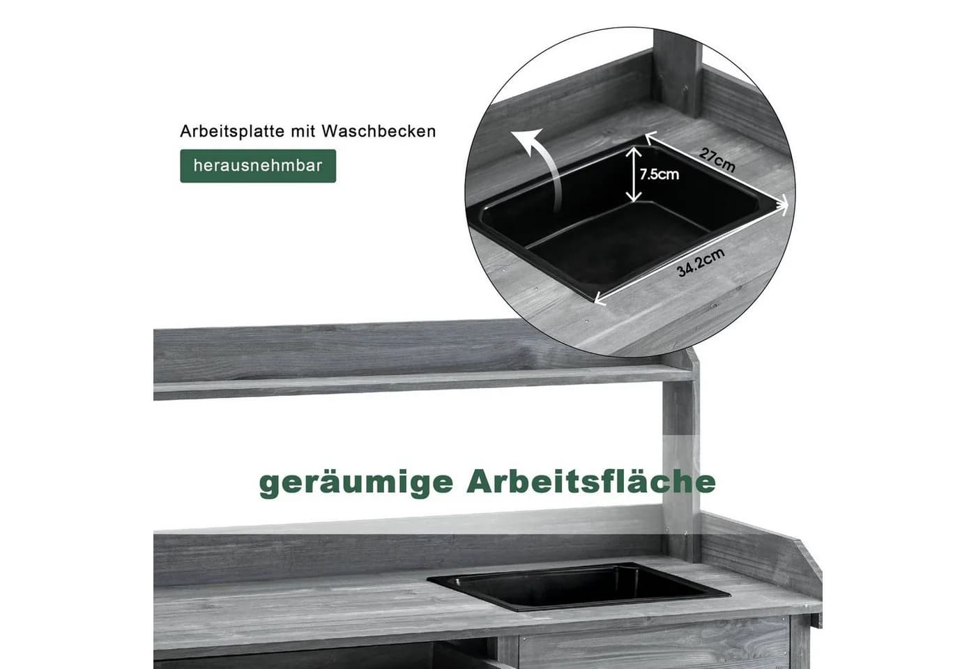 MCombo Pflanztisch Anthrazit mit Waschbecken und Schubladen - Bild 5