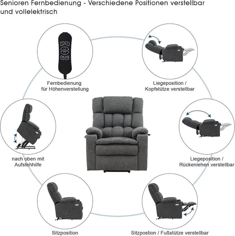 MCombo Relaxsessel MCombo Elektrische Aufstehhilfe 3 Motor Relaxsessel 7546, mit 3 Motoren - Bild 4