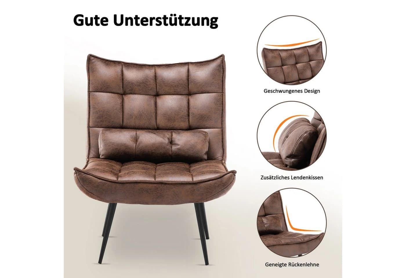 MCombo Relaxsessel mit Hocker Grau/Braun Mikrofaser Kunstleder - Bild 5