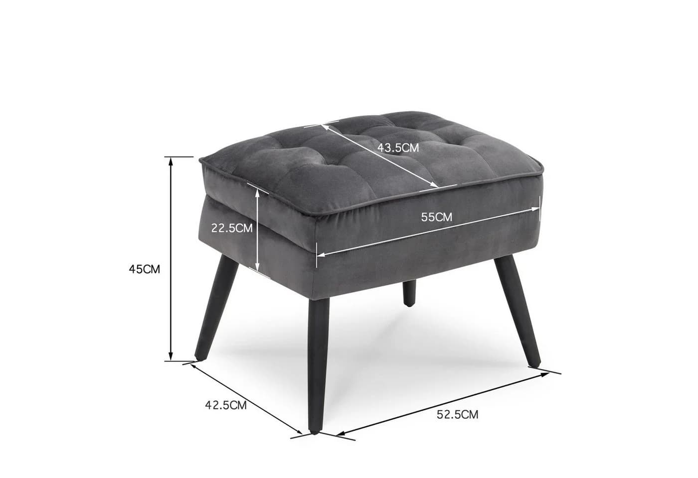 MCombo Ohrensessel Grau mit Hocker - Relaxsessel Polyestersamt - Bild 4