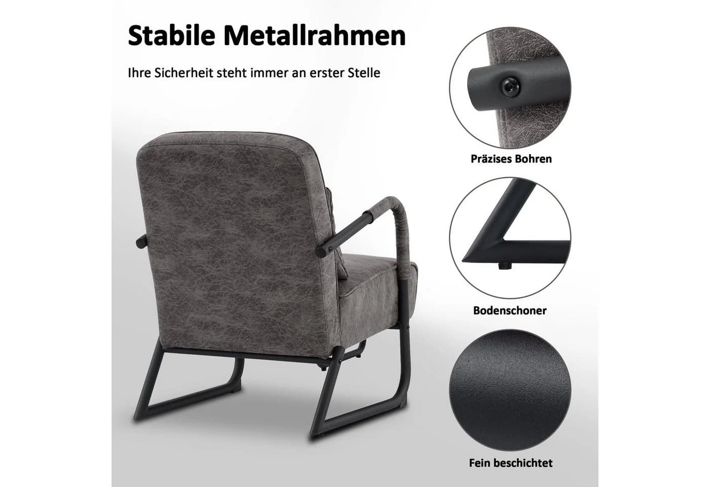 MCombo Relaxsessel mit Hocker Retro Mikrofaser grau/braun - Bild 4