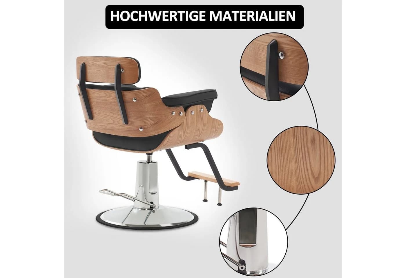 Barberpub Friseurstuhl Retro Kunstleder Höhenverstellbar Schwarz - Bild 4