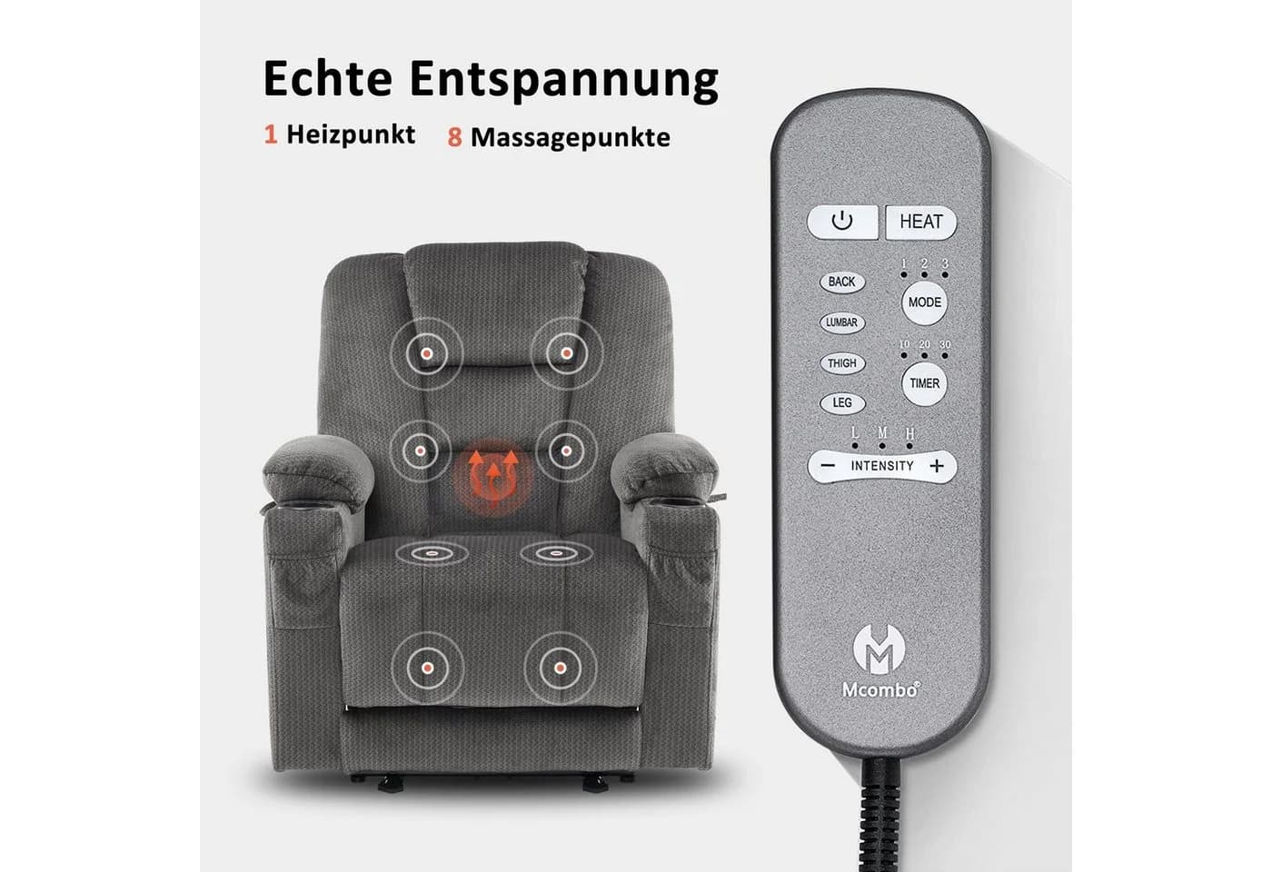 MCombo Relaxsessel M Elektrisch Verstellbar Grau Stoff - Bild 3