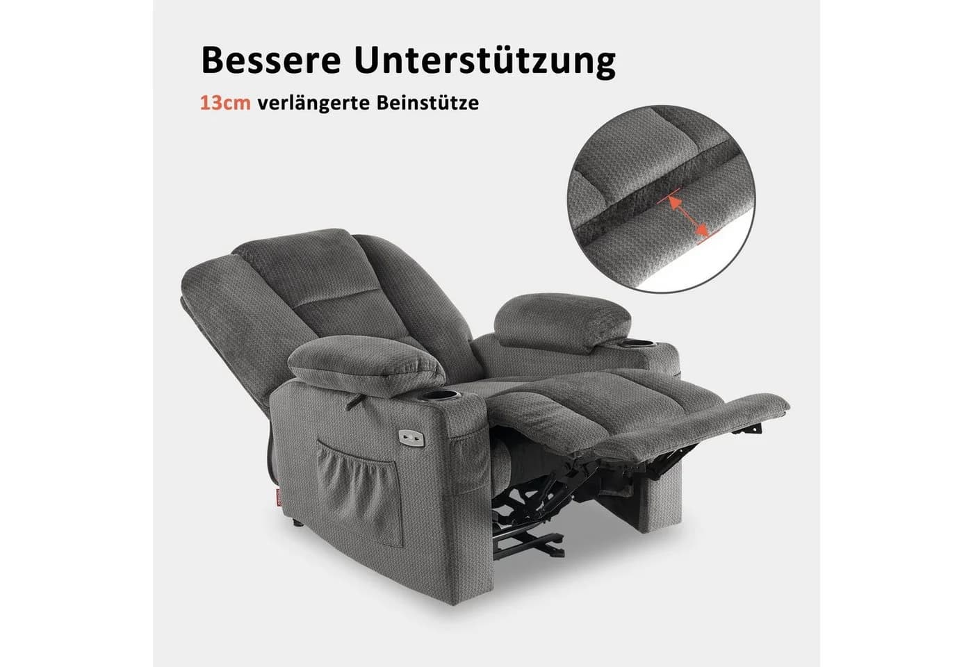 MCombo Relaxsessel M Elektrisch Verstellbar Grau Stoff - Bild 4