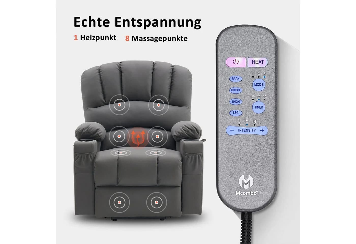 MCombo Relaxsessel M mit Aufstehhilfe & Liegefunktion 7102, Grau - Bild 3
