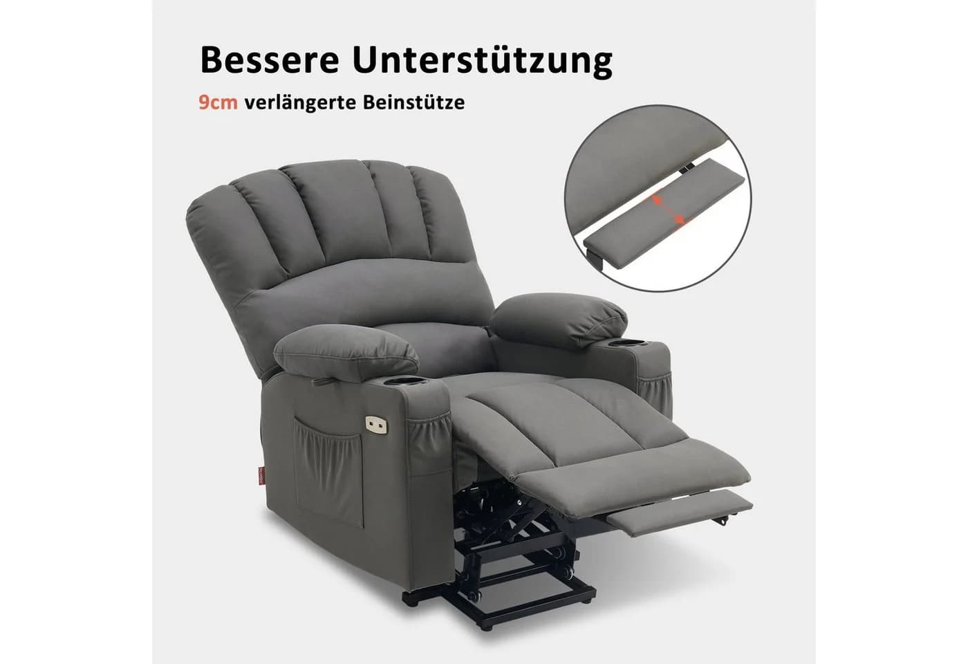 MCombo Relaxsessel M mit Aufstehhilfe & Liegefunktion 7102, Grau - Bild 4
