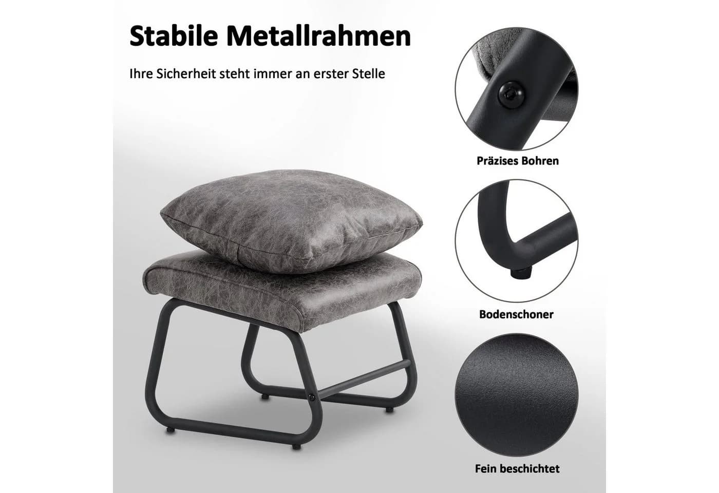 MCombo Relaxsessel Retro mit Hocker Mikrofaser Grau/Braun - Bild 3
