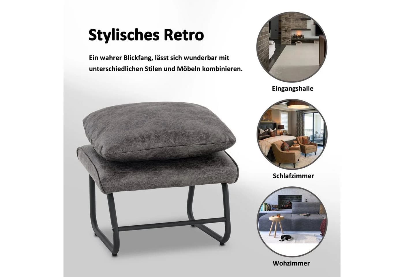 MCombo Relaxsessel Retro mit Hocker Mikrofaser Grau/Braun - Bild 4