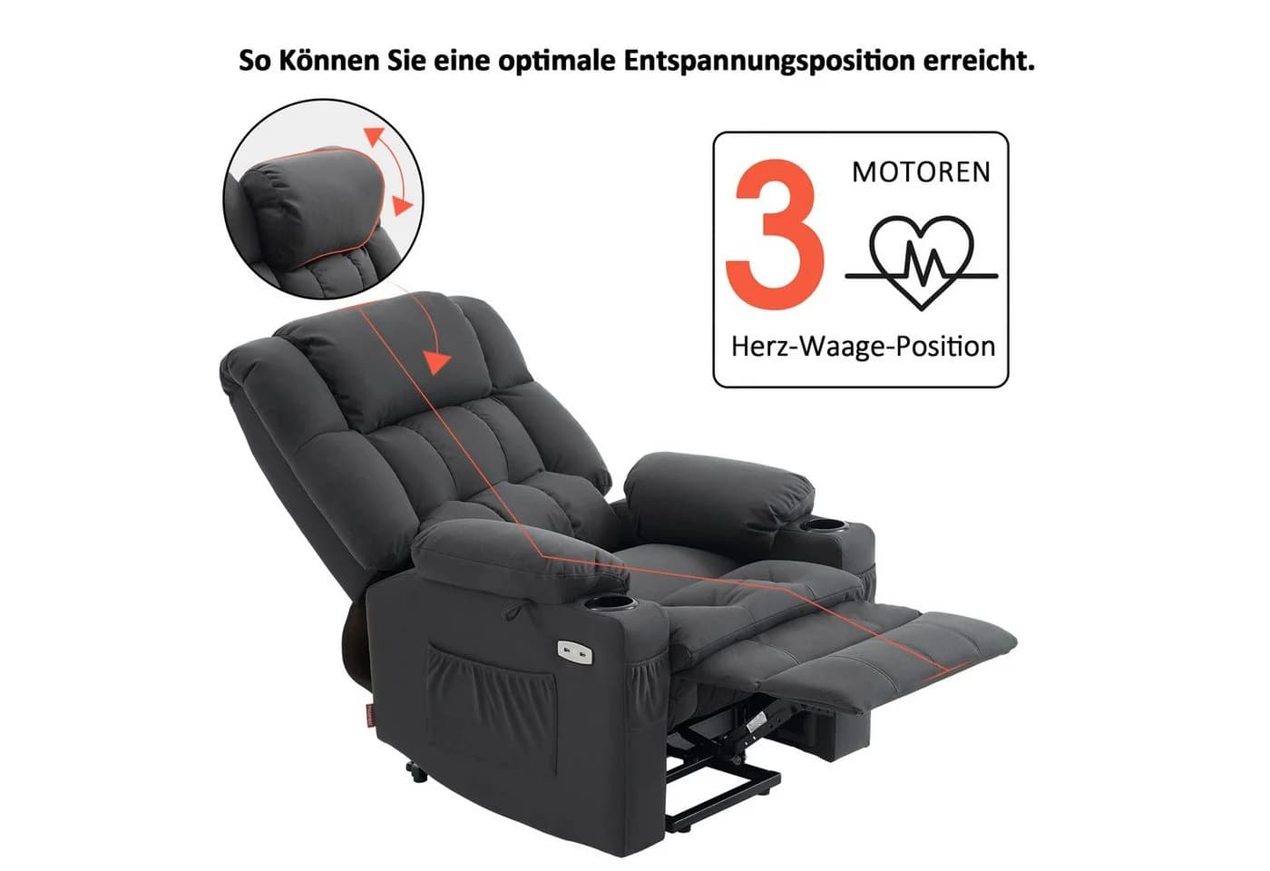 MCombo Relaxsessel M mit 3 Motoren und elektrischer Aufstehhilfe - Bild 4