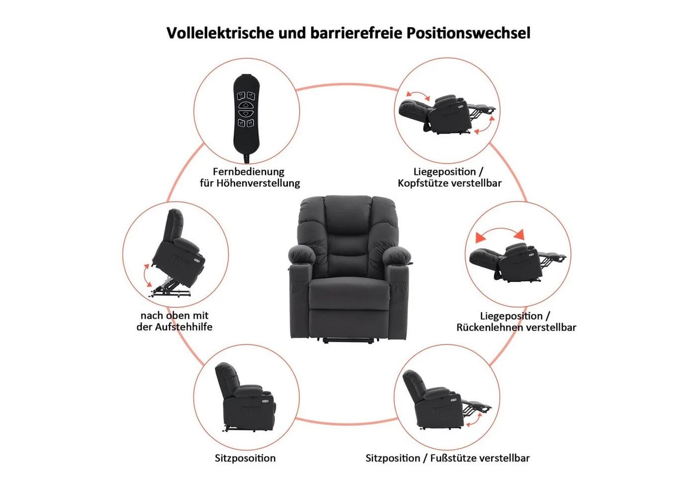 MCombo Relaxsessel mit elektrischer Aufstehhilfe Grau - Bild 3