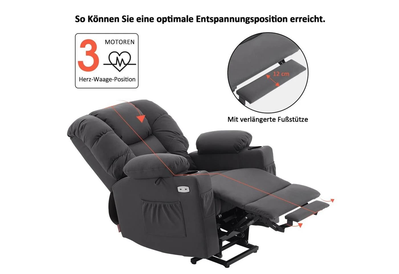 MCombo Relaxsessel mit elektrischer Aufstehhilfe Grau - Bild 4