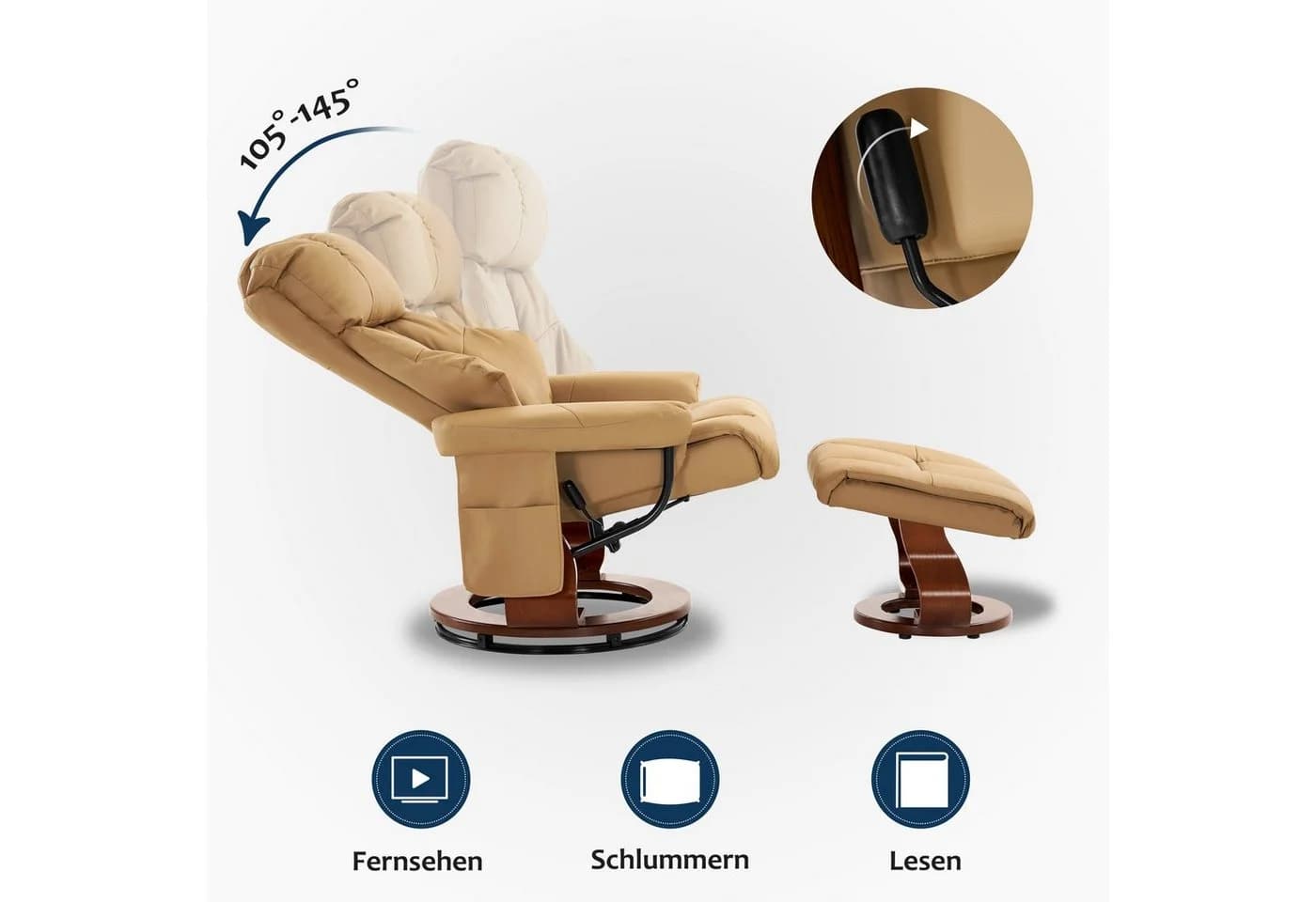 MCombo Relaxsessel 9068 mit Hocker 360° drehbar Liegefunktion