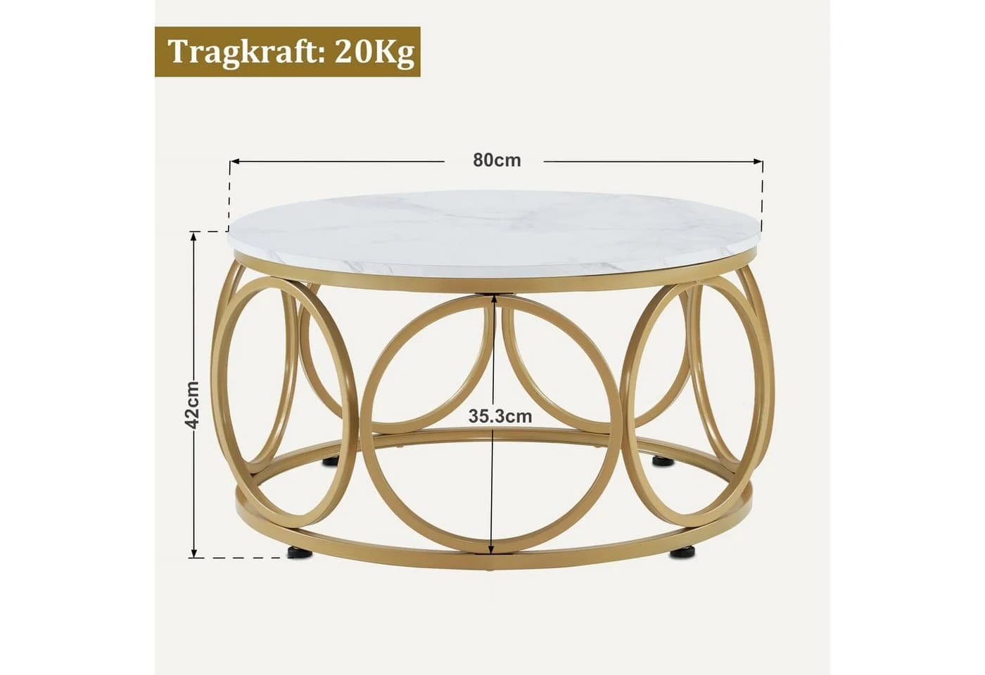 MCombo Beistelltisch Rund 80cm Gold Schwarz MDF Metall - Bild 4
