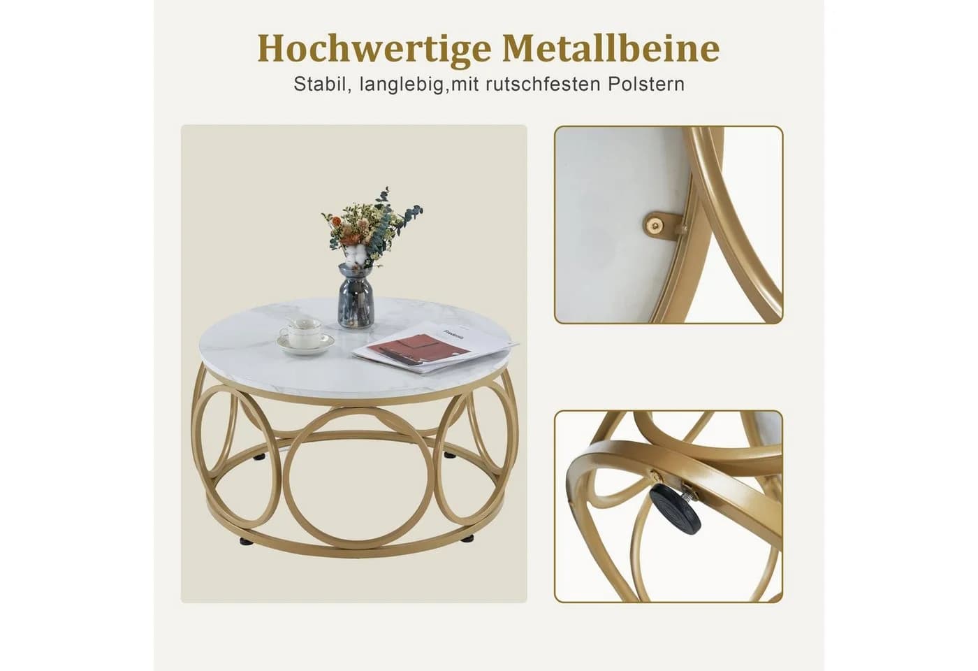 MCombo Beistelltisch Rund 80cm Gold Schwarz MDF Metall - Bild 5