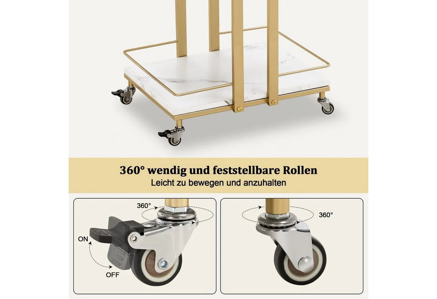 MCombo Servierwagen 3 Ebenen Gold/Schwarz/Weiß mit Rollen - Bild 4
