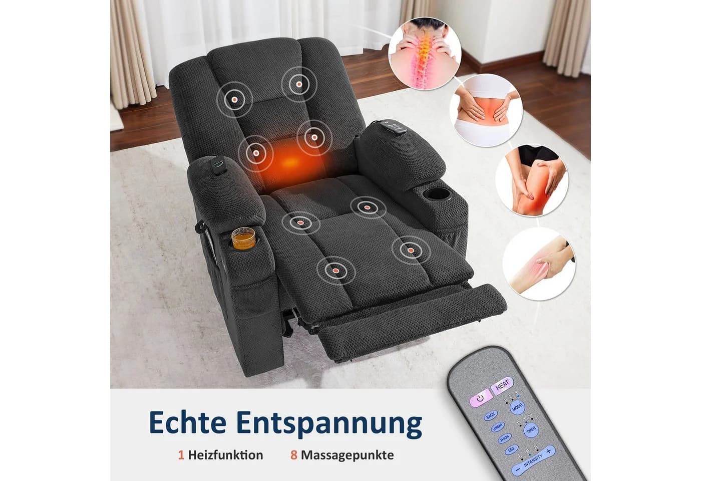 MCombo Relaxsessel M Elektrisch Verstellbar Grau Stoff - Bild 5