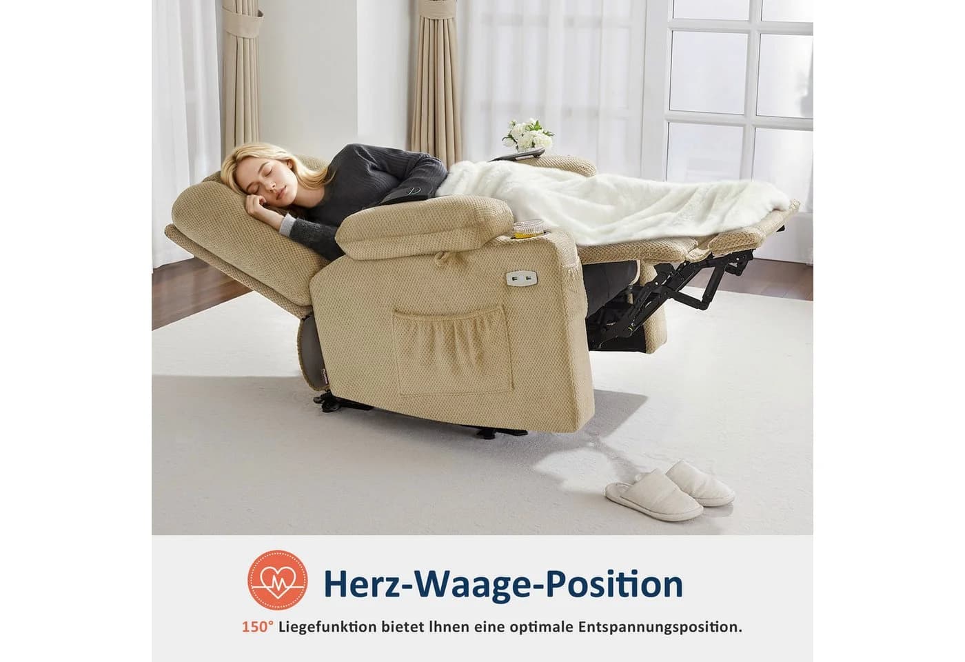 MCombo Relaxsessel Elektrisch Verstellbar mit Massagefunktion Grau/Beige - Bild 4