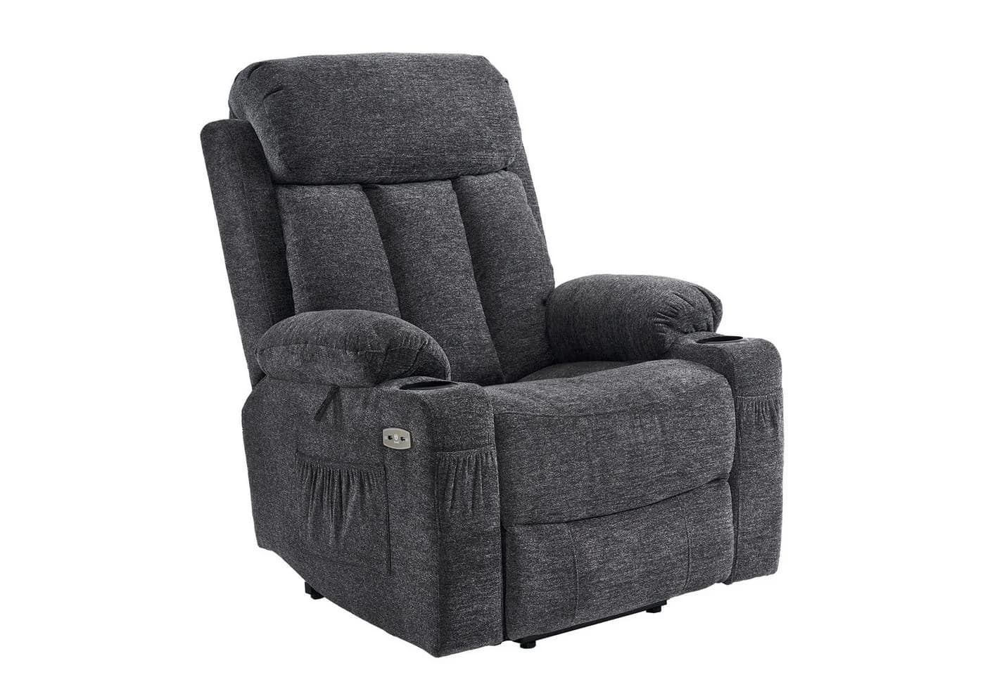 MCombo Elektrischer Relaxsessel mit Aufstehhilfe, Schwarz, Leder