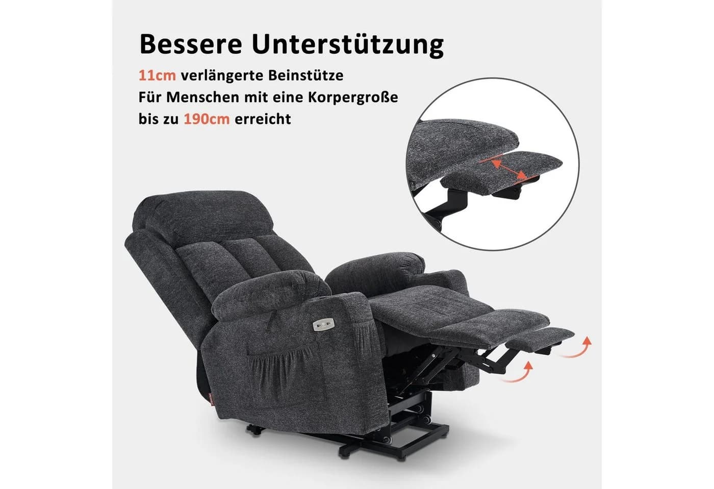 MCombo Elektrischer Relaxsessel mit Aufstehhilfe, Schwarz, Leder - Bild 4