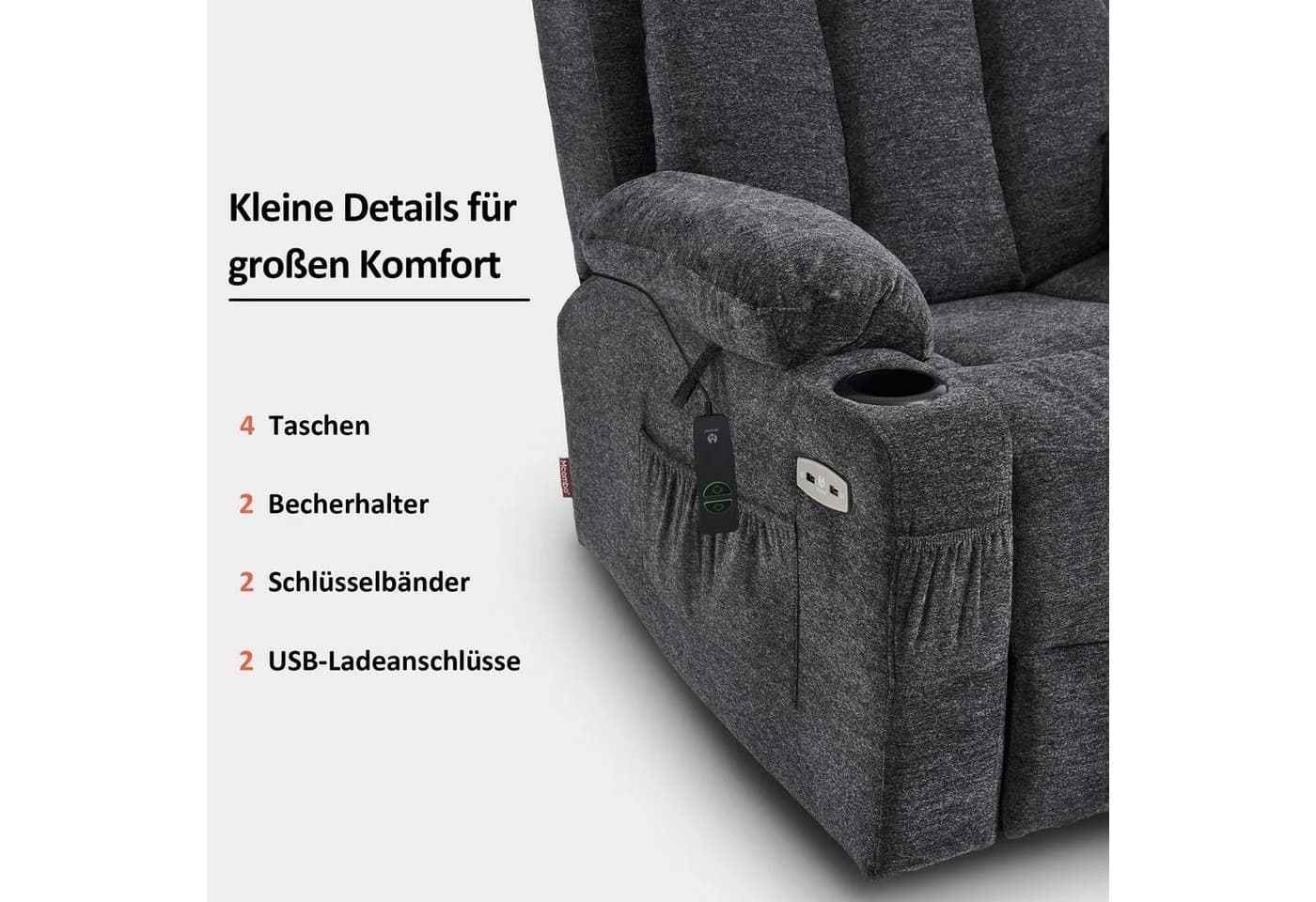 MCombo Elektrischer Relaxsessel mit Aufstehhilfe, Schwarz, Leder - Bild 5
