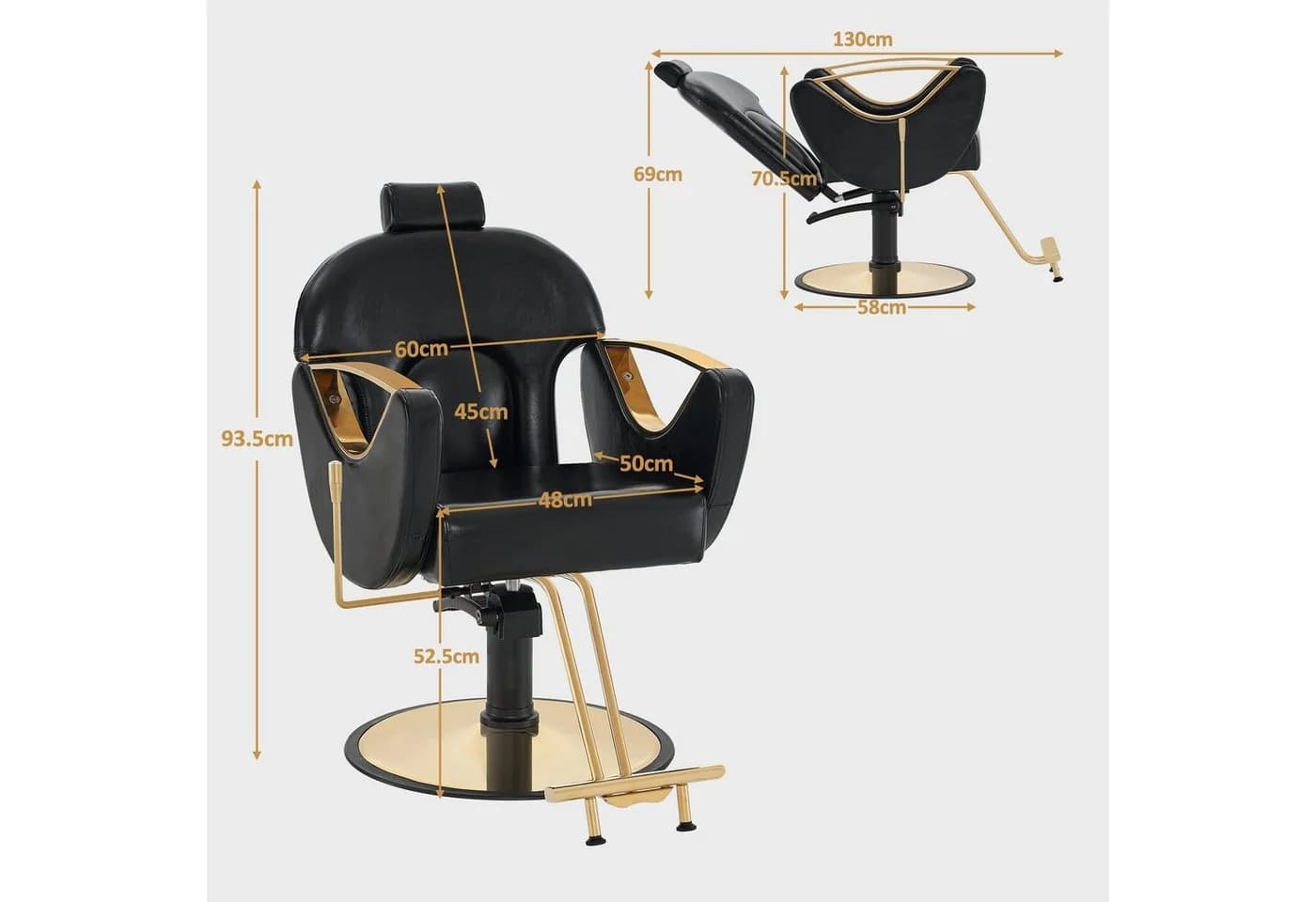 Barberpub Friseurstuhl 9578BK Schwarz Gold Hydraulikpumpe