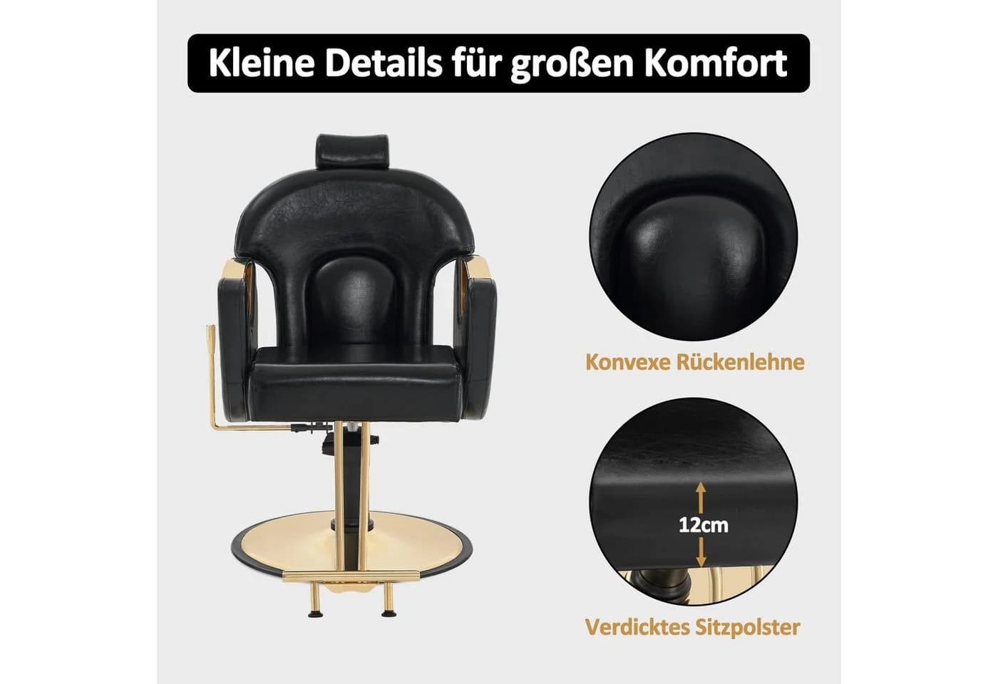 Barberpub Friseurstuhl 9578BK Schwarz Gold Hydraulikpumpe - Bild 5