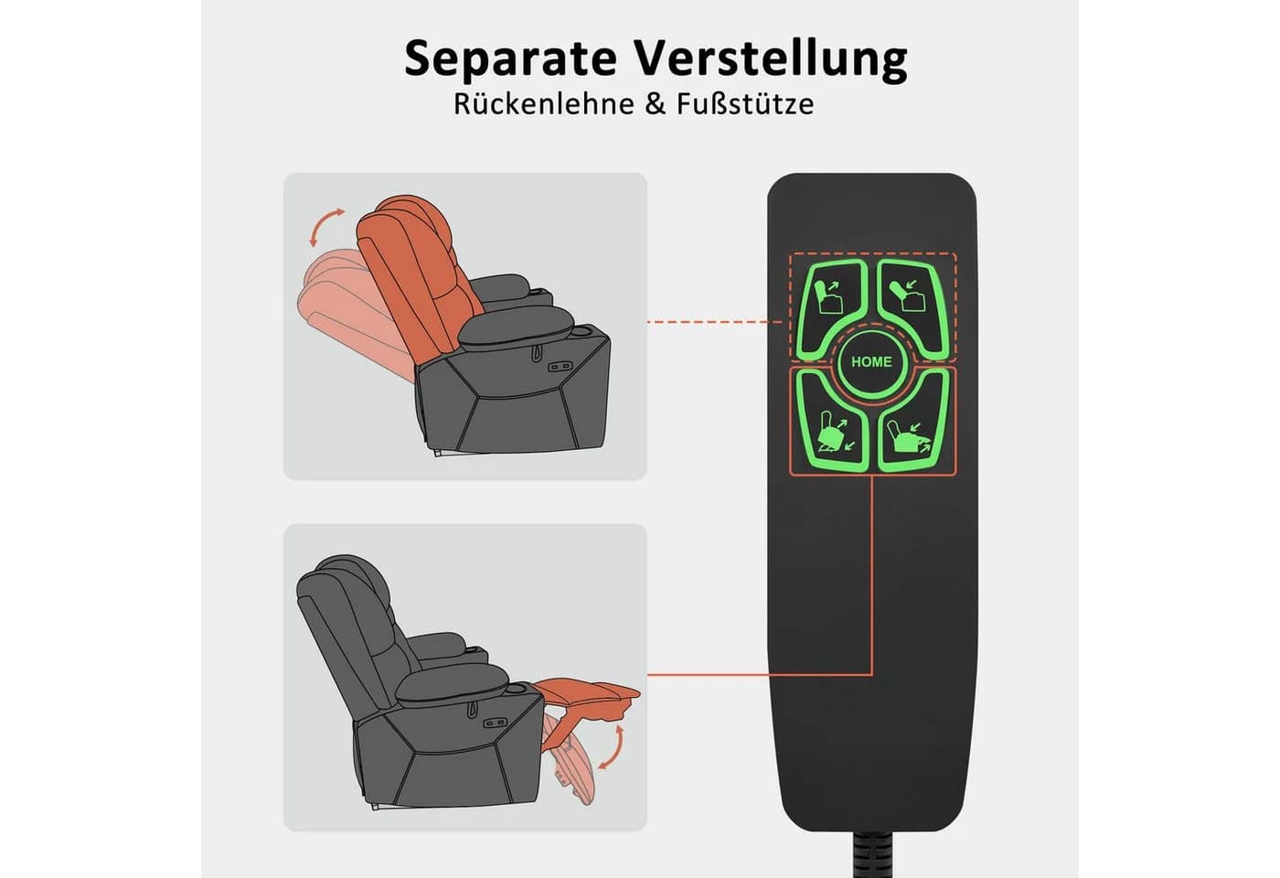 MCombo Elektrischer Relaxsessel mit Aufstehhilfe 2 Motoren Grau - Bild 3