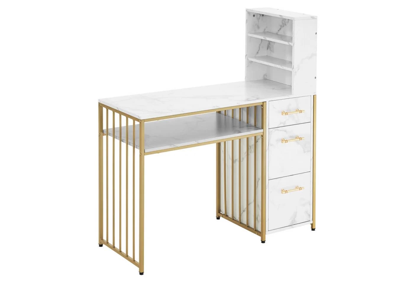 MCombo Schreibtisch M mit 3 Schubladen und Regal - Weiß/Gold - Bild 2