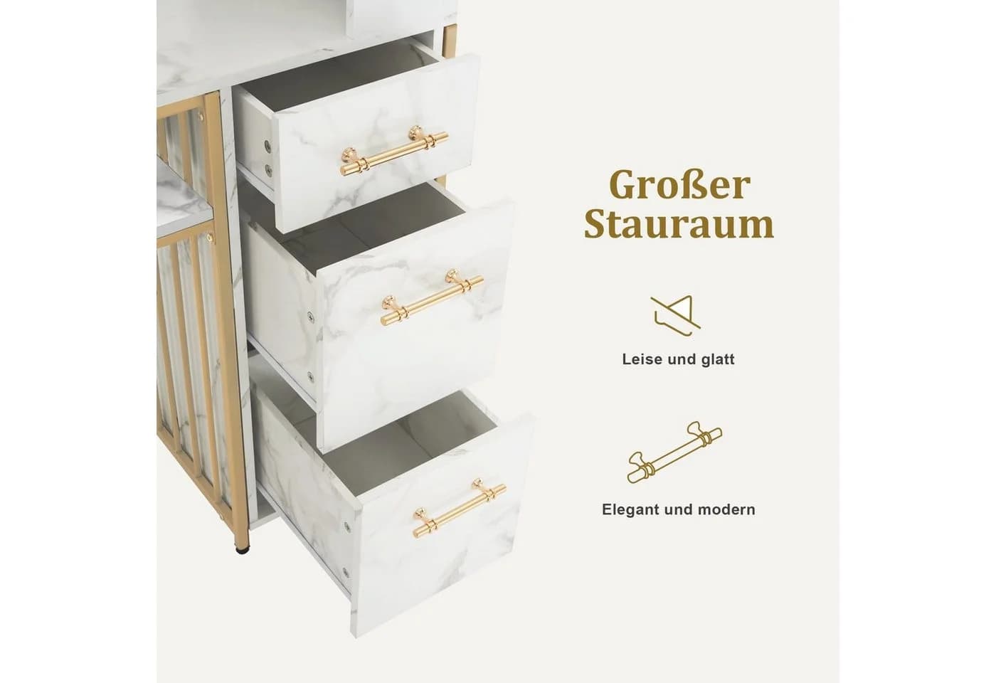MCombo Schreibtisch M mit 3 Schubladen und Regal - Weiß/Gold - Bild 5